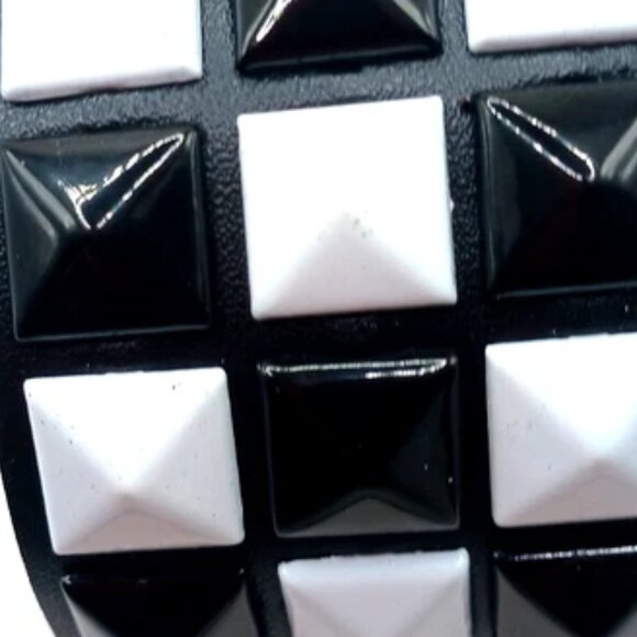 Skater Black + White 3 Row Studded Vegan Leather Bracelet New - Picture 7 of 9